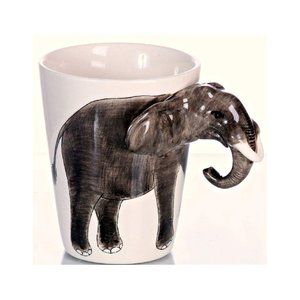 Artisan Made Elephant Trunk Handle Ceramic Tea Coffee Mug Cup Great Gift Idea